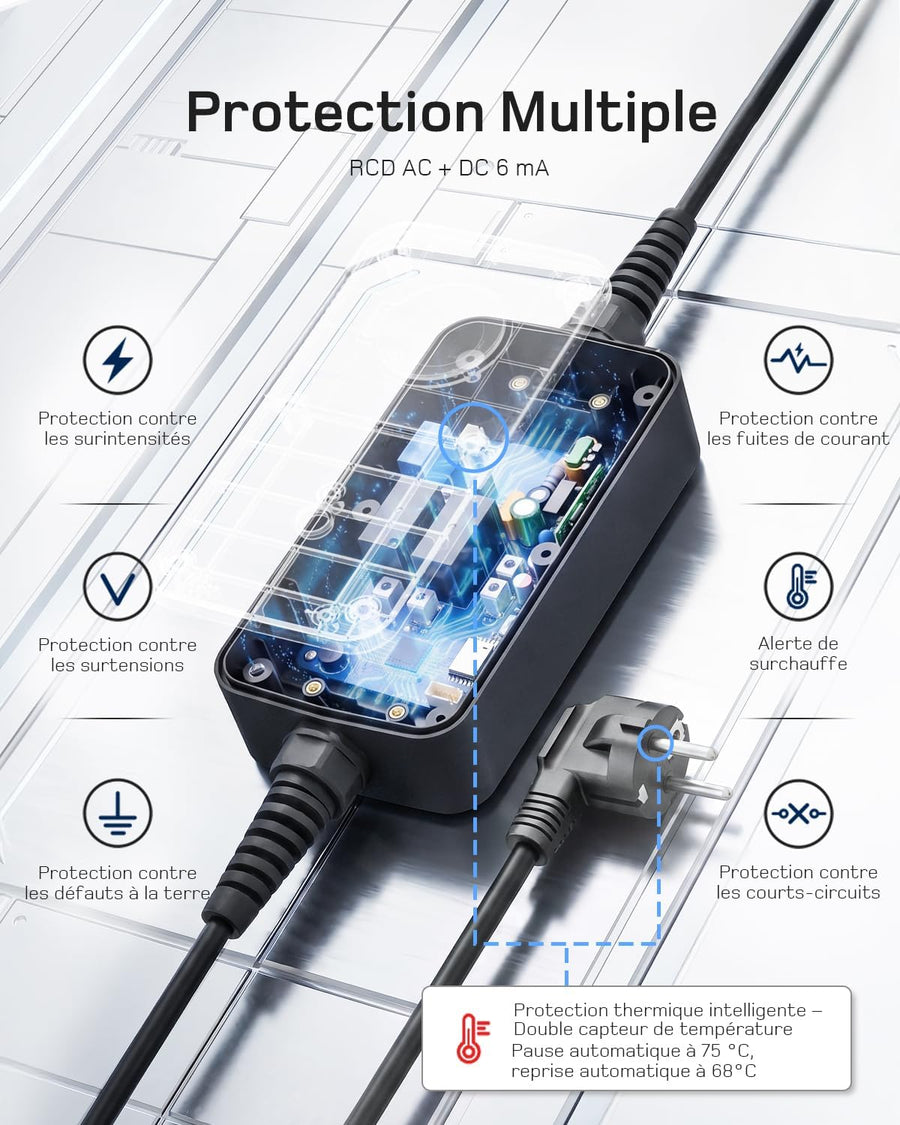 Chargeur Voiture 3.7kW Electrique avec App, 6m Recharge Type 2 6-16A | Chargeur EV Réglable avec Programmation App & écran LCD, Câble 7,5m au total, Compatible Véhicules Type 2 EV&PHEV