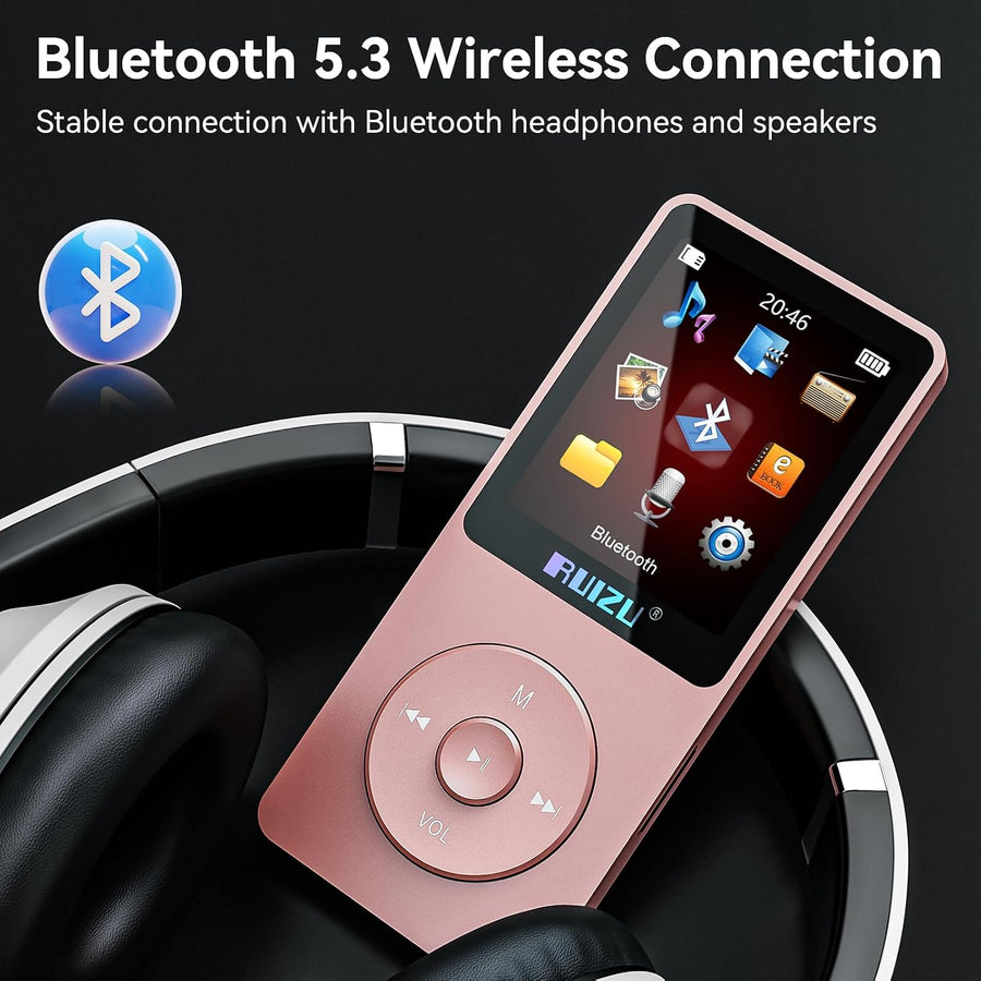 Lecteur MP3 64Go Bluetooth 5.3 Portable avec Touches Physiques | 30g ultra léger, écran 1,8", jusqu'à 80h de lecture, extension MicroSD 128Go pour musique au quotidien