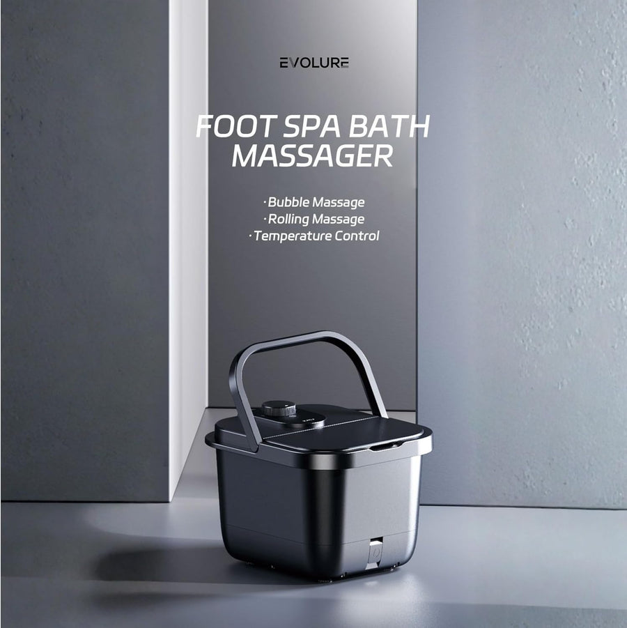 Bain de Pied Électrique, Appareil Massage Pieds avec Chauffage 45°C, Bulles et Rouleaux de Massage, Spa Pieds à Domicile avec Vidange, Noir