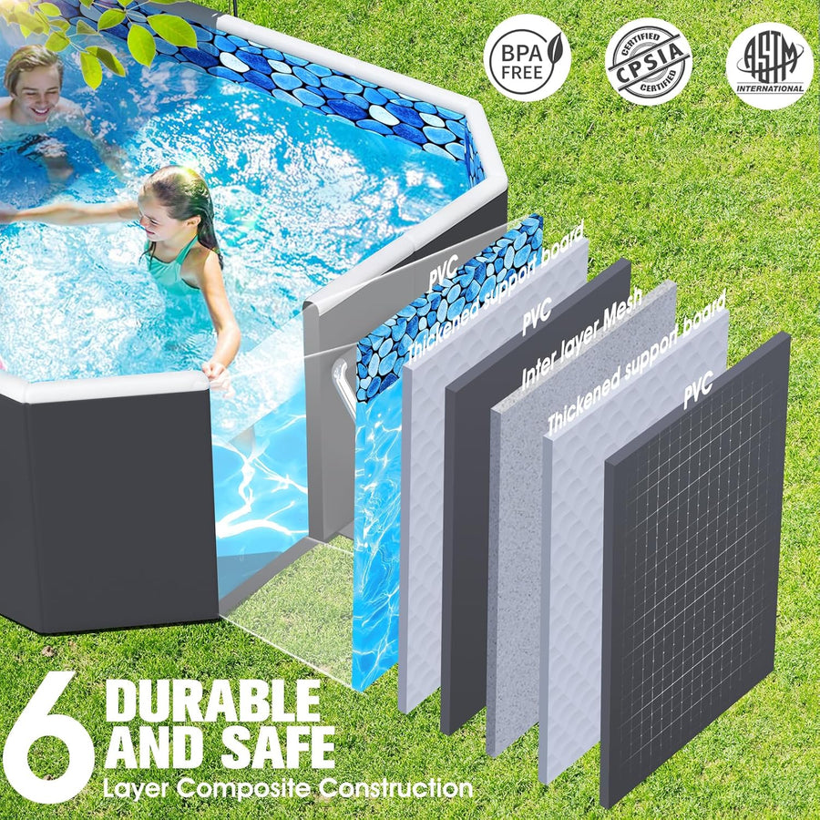 Piscine Rectangulaire Tubulaire avec Auvent, Piscine hors sol Pliable Grande, Metal Frame Piscine Tubulaire Épaissi, Facile à Ranger&Épuisement Piscine pour Jardin et Famille,228 x 127 x 50 cm