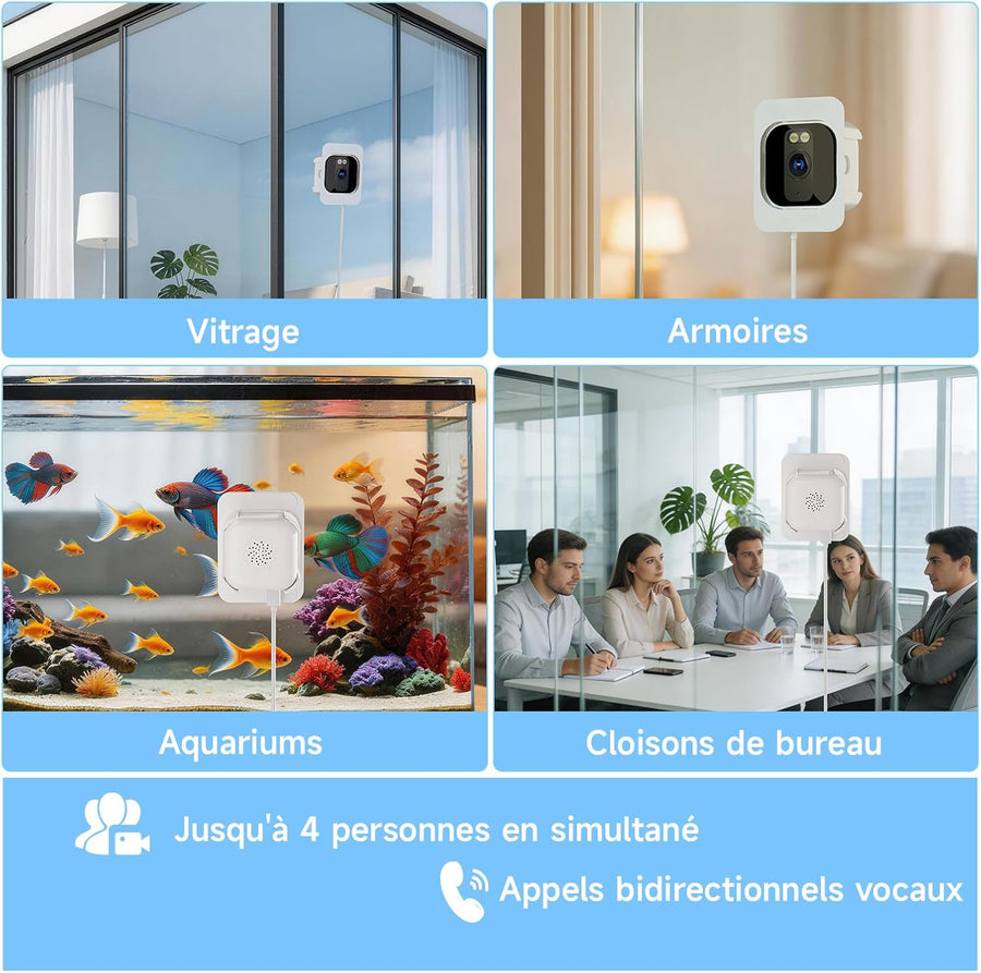 Caméra de Surveillance Intérieure 3MP 2K HD pour Fenêtre | WiFi & Bluetooth, Caméra Connectée avec Vision Nocturne Couleur, Enregistrement 24/7, Détection de Mouvement, Audio