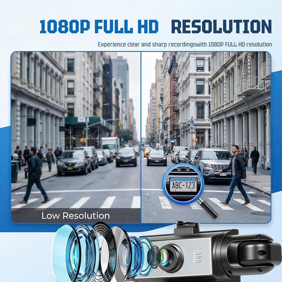 Caméra embarquée 5 canaux 1080P Avant arrière intérieur, écran IPS 3,16" | Dashcam Voiture 360 Degrés, surveillance de stationnement 24 heures, capteur G, enregistrement en boucle, installation facile