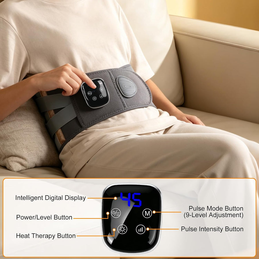 Ceinture Chauffante Lombaire avec 9 Modes de Massage, 5 Niveaux de Chaleur, 4000 mAh Batterie, Ceinture Chauffante Dos Sans Fil, pour Détendre les Lombaires, Abdominales
