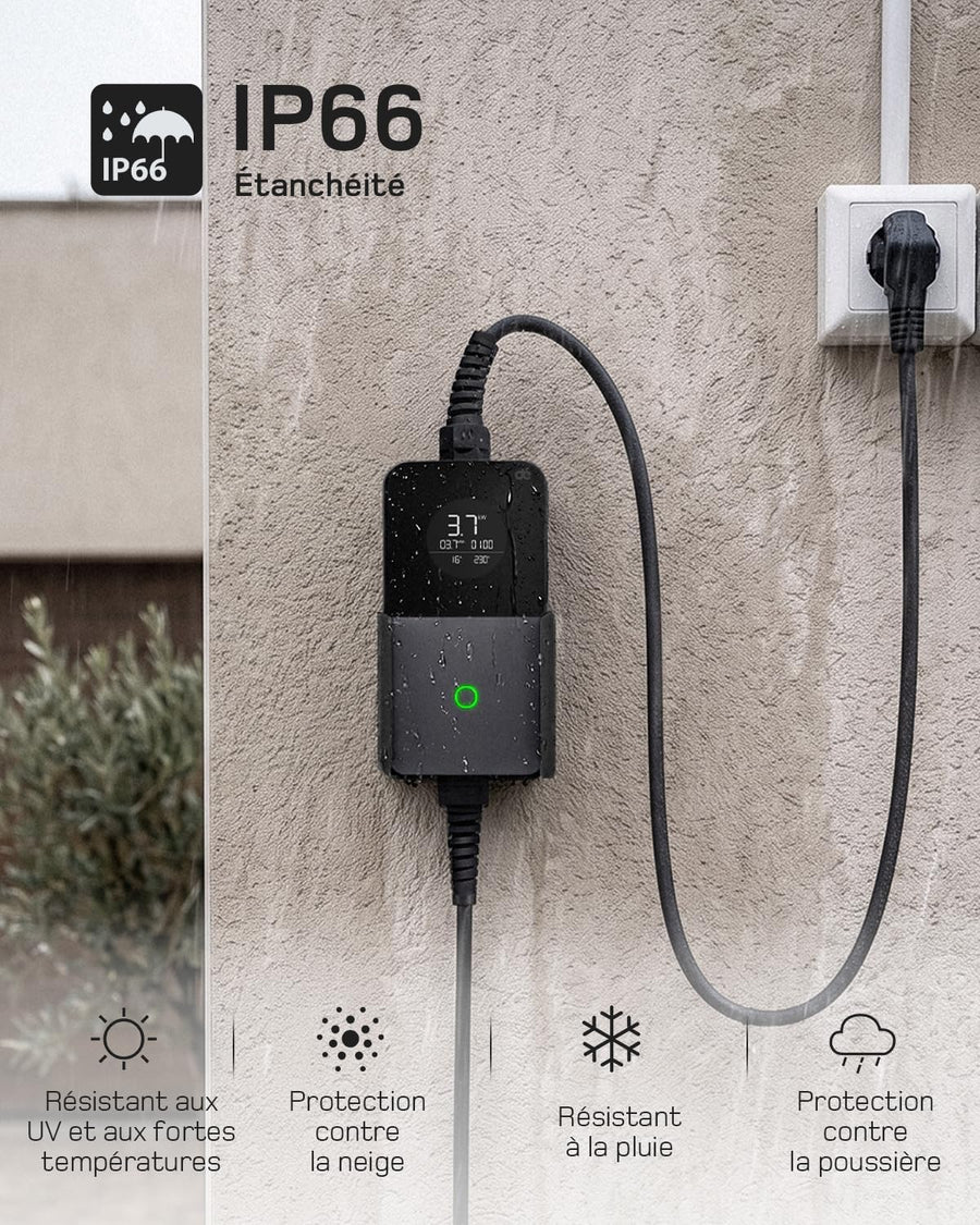 Chargeur Voiture 3.7kW Electrique avec App, 6m Recharge Type 2 6-16A | Chargeur EV Réglable avec Programmation App & écran LCD, Câble 7,5m au total, Compatible Véhicules Type 2 EV&PHEV