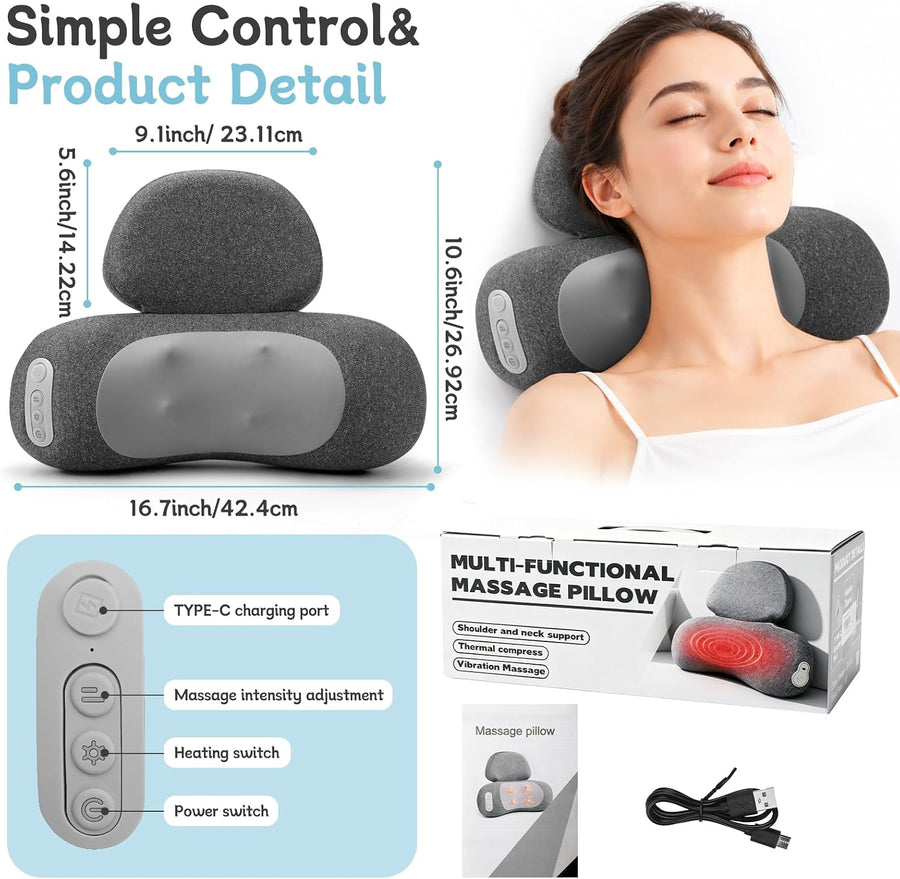 Masseur Cervical avec Chauffage, 3 en1 Masseur Dos et Cervicales avec Chauffage, Vibration et Traction, Masseur Cervical et Dos Électrique Pour Soulager Les Douleurs Des Tissus Profonds