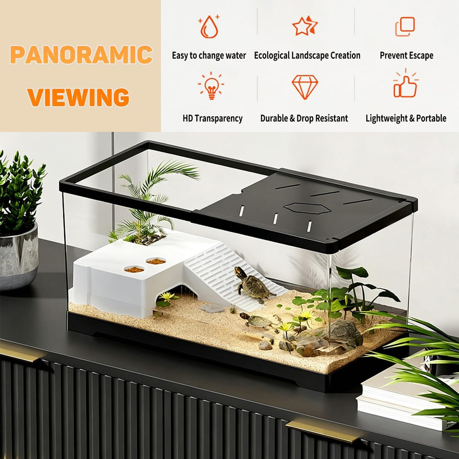 Aquarium 24" x 10" x 11", Terrarium pour Reptiles de 11 gallons avec Zone ensoleillée et Drainage au Sol, Habitat pour Jeunes Tortues, écrevisses, crabes, Amphibiens