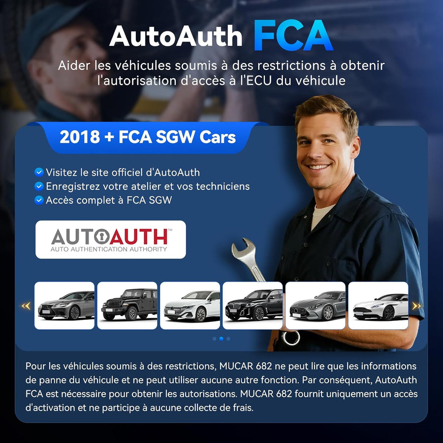 mucar 682 Diagnostic Intelligent par IA Valise Diagnostic Auto, Diagnostic Complet du Système, Tests Actifs Bidirectionnels, 20 Réinitialisations, Guide V.A.G, FCA AutoAuth, CANFD&DOIP, Gratuit à Vie