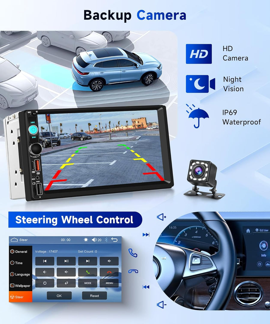 Autoradio Dab+/Dab 2 din Carplay sans Fil Android Auto avec Écran de 7 Pouces, Poste Radio Voiture Bluetooth Ecran Tactile avec Sortie Vidéo/RDS/FM/USB/AUX/TF+Caméra de Recul