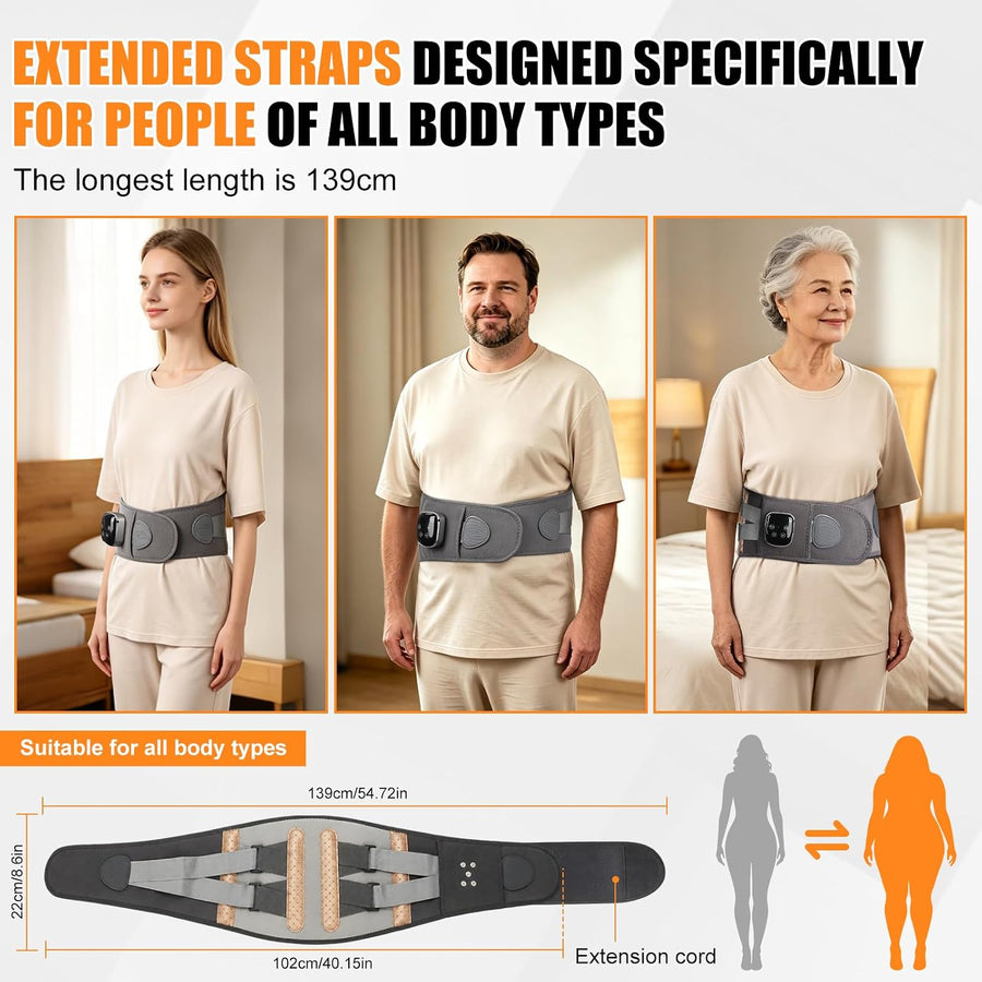 Ceinture chauffante pour le dos, coussin chauffant, masseur sans fil avec 5 modes de massage et 5 niveaux de chaleur, batterie 2000 mAh, arrêt automatique, pour soulager les maux de dos