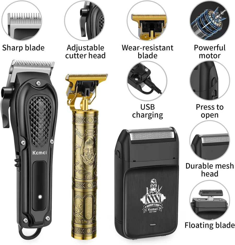 Tondeuse à cheveux sans fil pour homme, tondeuse à barbe, rasoir en aluminium rechargeable