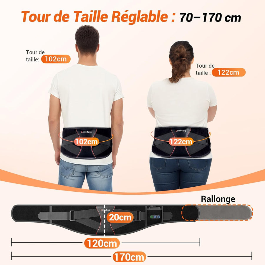 Ceinture Chauffante Lombaire Vibration 3 Niveaux Chaleur 170cm Vibrations Réglables. Utilisation Simple, Confortable pour le Dos