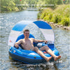 Tube de rivière gonflable de 116,8 cm avec auvent pare-soleil amovible, tube flottant robuste pour adultes, repose-jambes et dossier ergonomiques, sac imperméable et porte-gobelets BLEU