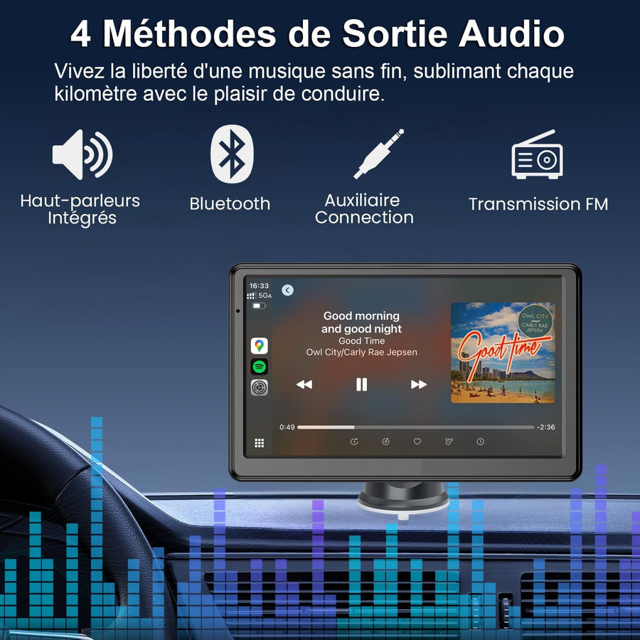 Écran Voiture 7 Pouces avec Caméra de Recul, CarPlay sans Fil Android Auto | Portable Autoradio de Voiture avec Commande Vocale, Navigation GPS, FM, MirrorLink, Bluetooth Appels avec Mains Libres, AUX