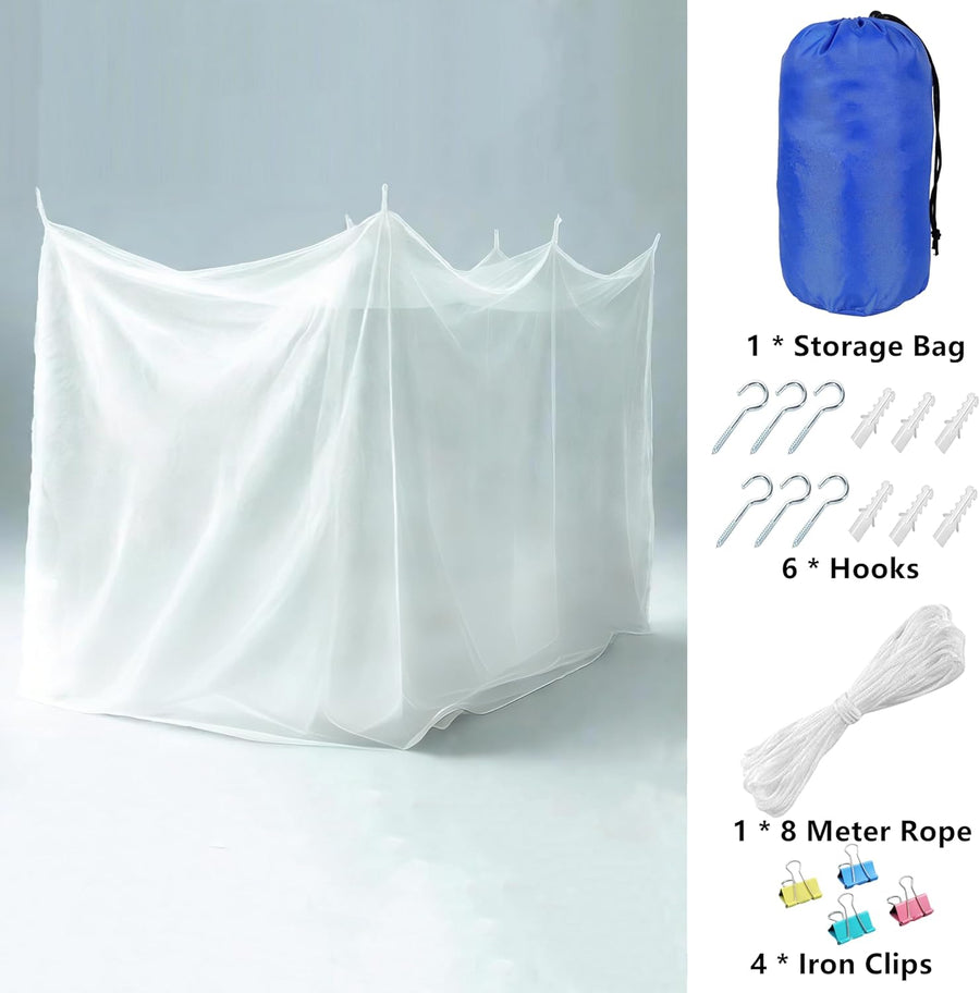 Moustiquaire carrée ultra grande avec sac de transport pour usage intérieur et extérieur, moustiquaire à 2 ouvertures – Idéale pour le camping, les pique-niques, le jardin, la chambre