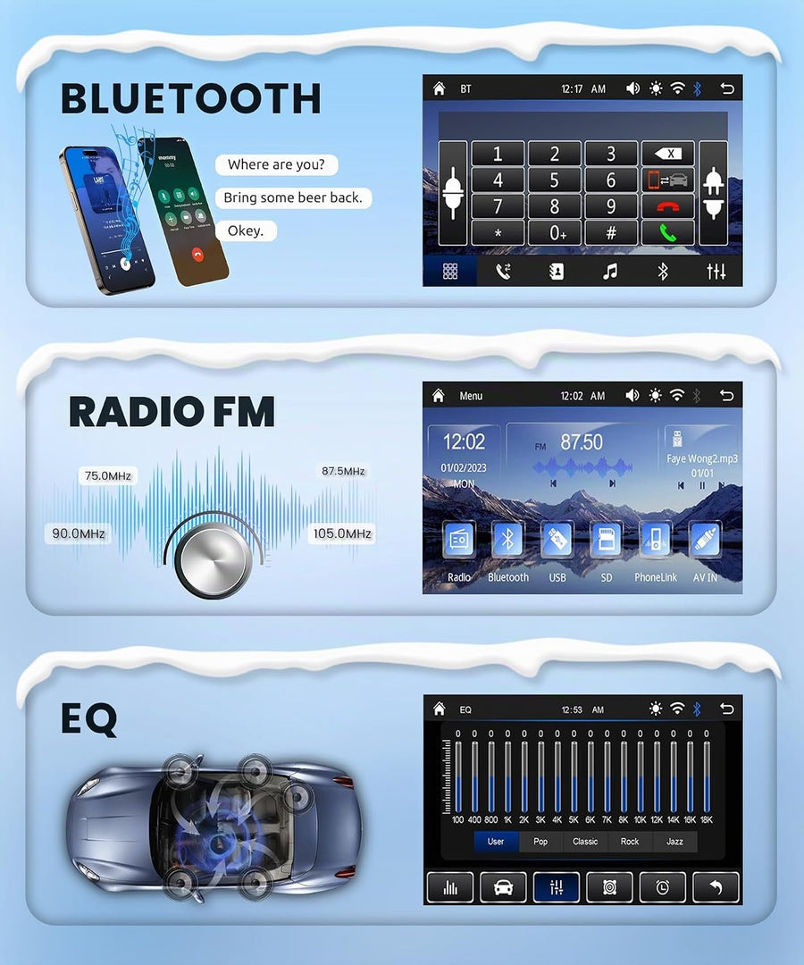 Carplay Autoradio 2 Din avec You-Tube Android Auto, 7 Pouces Écran Tactile Autoradio Double Din avec iOS/Android Mirror Link Bluetooth FM Radio USB/EQ/AUX Commande au Volant Caméra de Recul