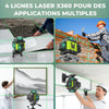 Niveau Laser Chantier Autonivelant 360° x 4, Lazer Niveaux 4D 16 Lignes Laser, Autonivellement et Mode Pulsé Extérieur, 2 x Batterie, Nivellement Automatique, Support Rotatif, Télécommande