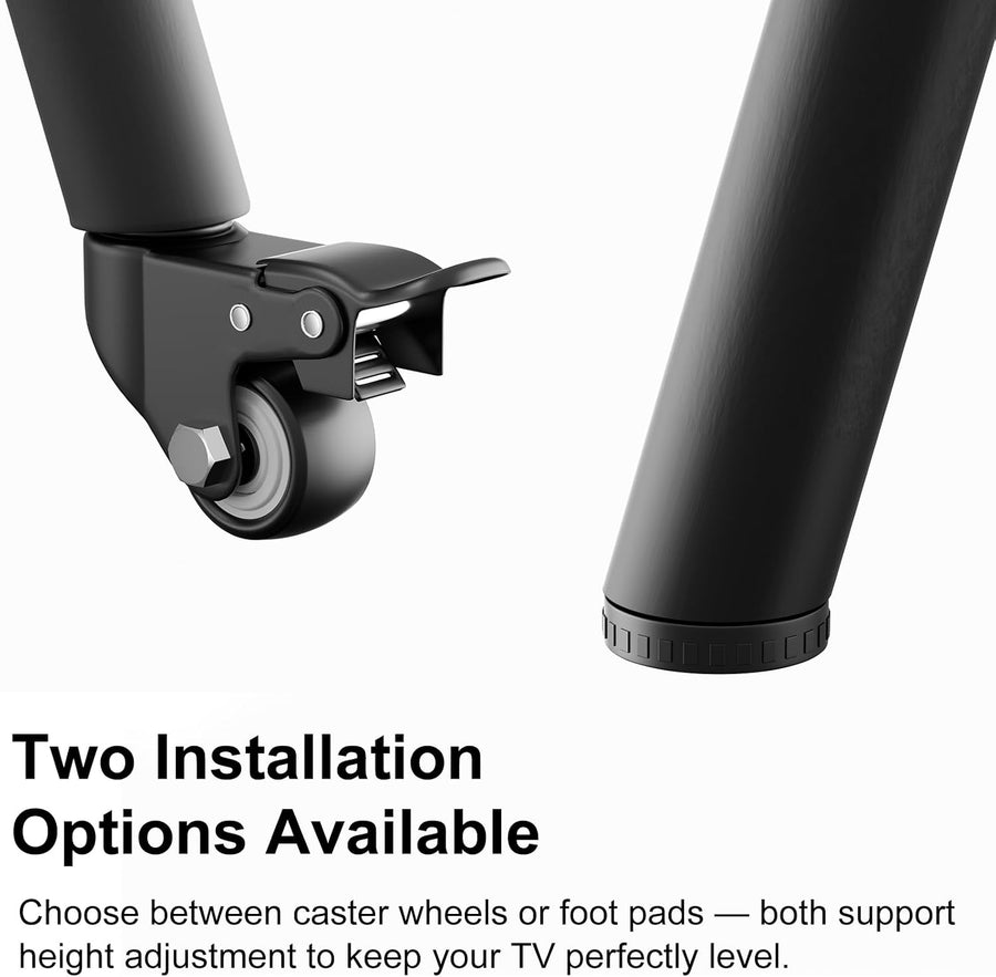 Support TV Roulant 40 à 75 Pouces, Charge Max 50 kg, réglable en Hauteur avec roulettes et étagère
