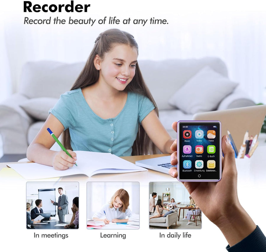 Lecteur MP3 32Go Bluetooth 5.3 avec Haut-Parleur, écran Tactile 2,8 Pouces | pour Enfants,qualité sonore HiFi, Radio FM, enregistreur Vocal, Prend en Charge Les Cartes TF jusqu'à 128 Go VIOLET
