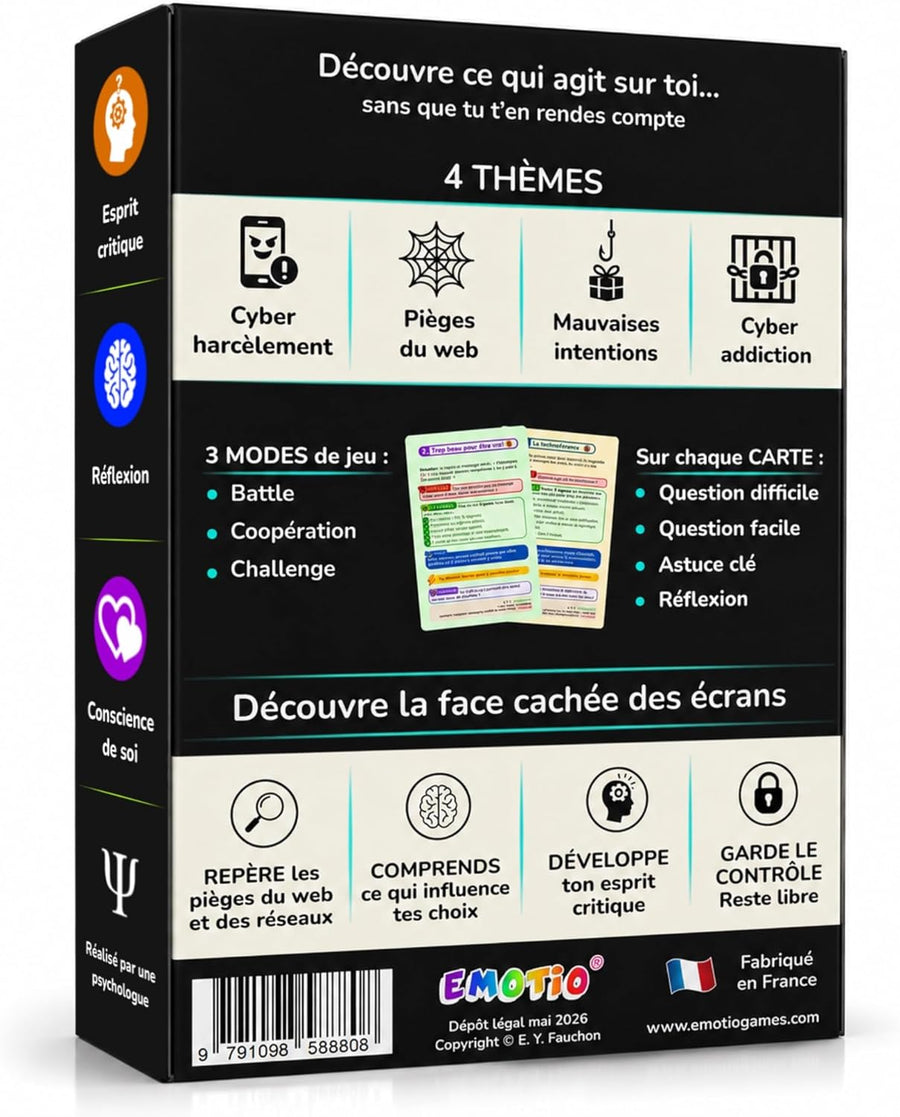 Alerte ÉCRANS – Jeu éducatif sur Les Dangers du numérique | Prévention cyberharcèlement, Addiction, pièges du Web | Ados & Adultes | Créé par Une Psychologue et fabriqué en France