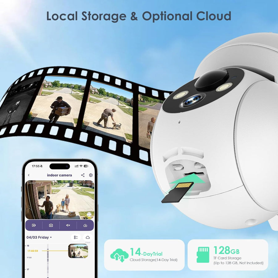 Caméras de sécurité solaires d'extérieur sans fil, caméra PTZ WiFi à 360° avec panneau solaire, vision nocturne couleur HD 1080p, détection humaine AI, audio bidirectionnel, étanchéité IP66