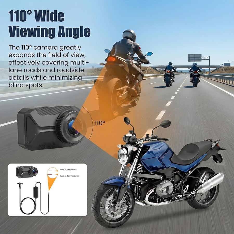 Mini Dashcam pour Moto, 1080P Caméra IP66 Avant étanche sans écran, Grand Angle 110°, Vision Nocturne, Application WiFi, Enregistrement en Boucle
