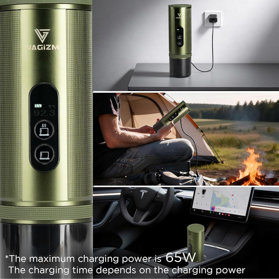 Machine à expresso portable 12V: cafetière de voyage avec chauffe rapide et batterie de 15000 mAh – Jusqu’à 8 tasses pour le camping, les voyages et la conduite en voiture GRIS