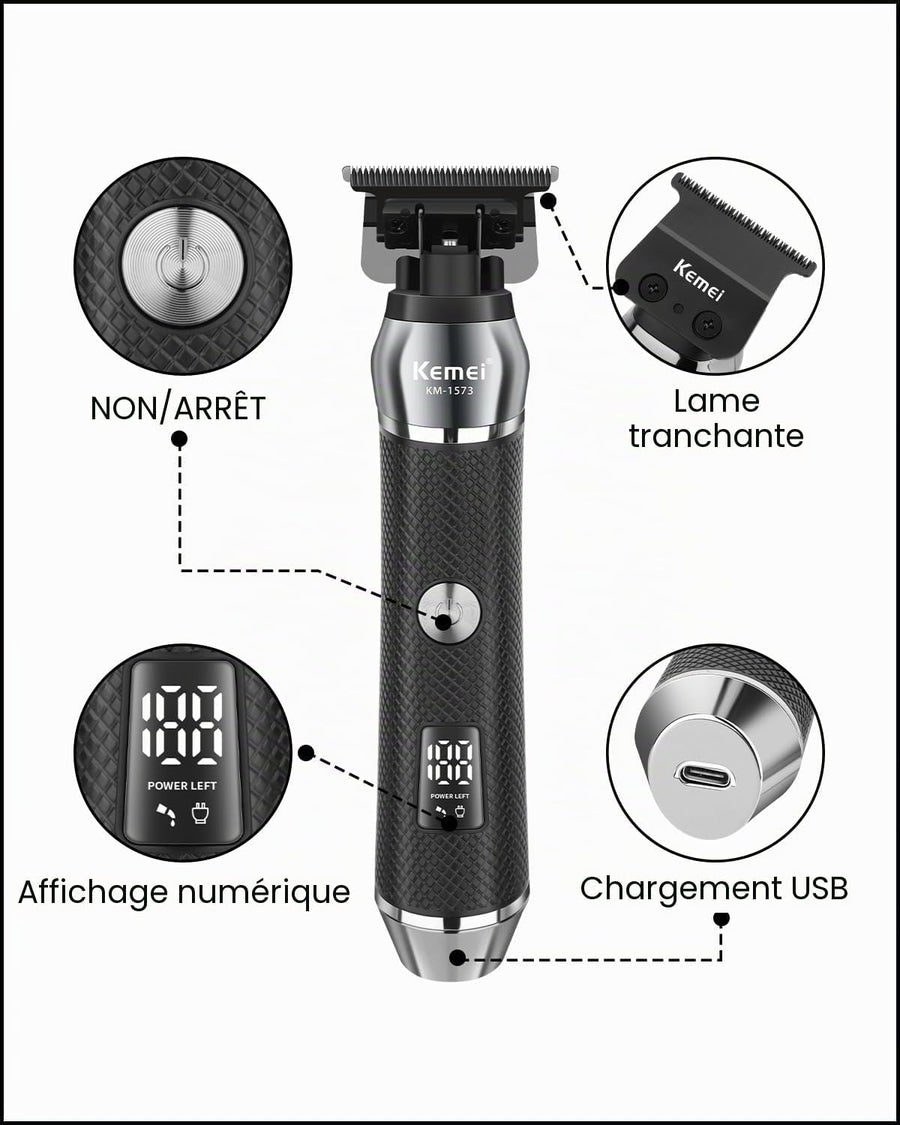 Tondeuse à cheveux professionnelle pour homme, tondeuse à barbe sans fil, tondeuse électrique T-Blade Zero Gap, rechargeable par USB avec 5 peignes de guidage