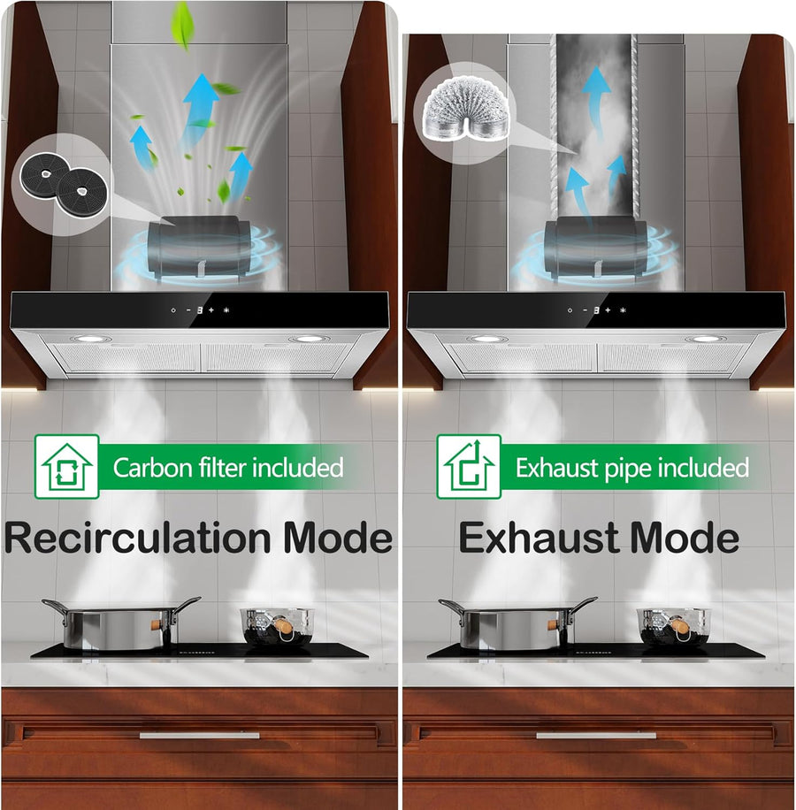 Hotte Aspirante 60cm, Class A+++ 450m³/h Hotte de Cuisine Silencieuse, Hotte Aspirante Evacuation ou Recyclage Inclus Filtres Charbon, 3 Vitesses - Fonction Boost, Commande Tactile, Inox