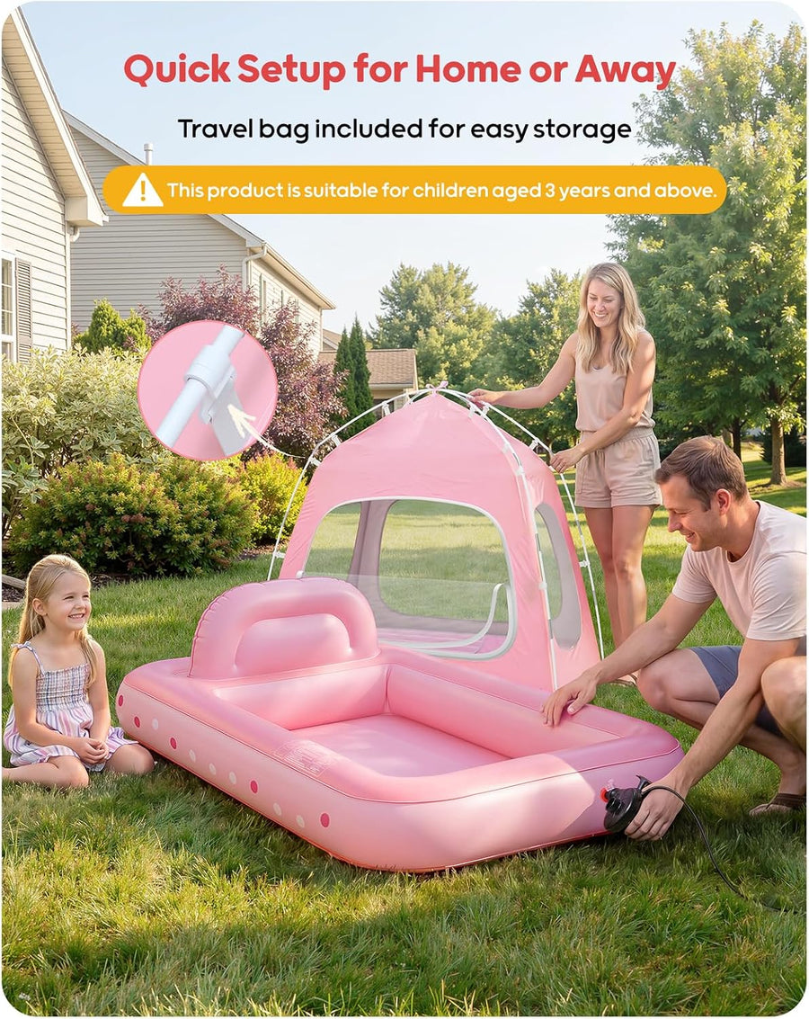 Matelas Gonflable pour Enfants, Design Tente Voiture Princesse, à partir de 3 Ans, ROSE