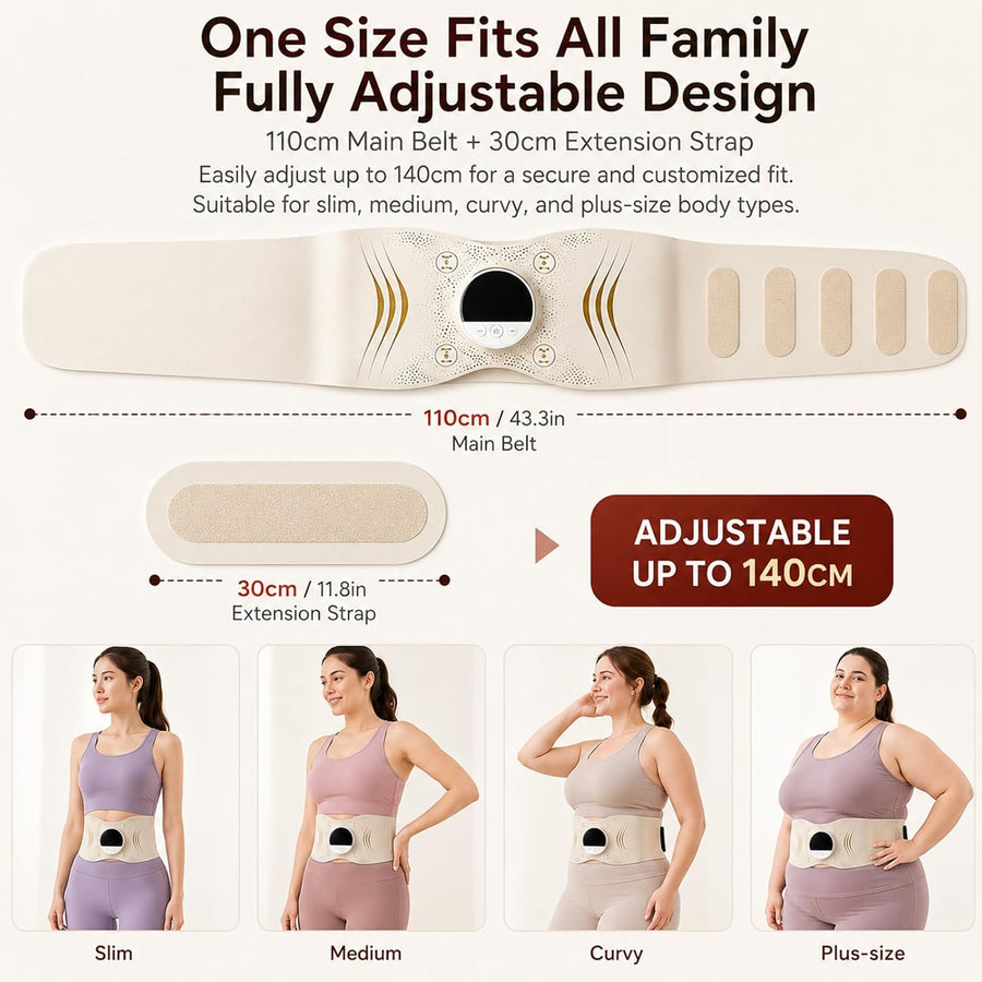 Ceinture EMS Chauffante sans Fil, Stimulateur Musculaire pour Taille et Abdomen, 3 Niveaux de Chaleur, 6 Modes EMS, Relaxation du Dos, Bras et Jambes, Ceinture Ajustable