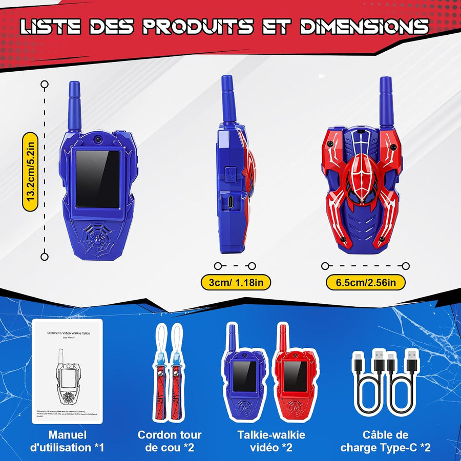Jouet Talkie Walkie Video Enfant, Lot de 2 Talkie Walkie Enfants Rechargeable Longue Portée avec Caméra et Vidéo