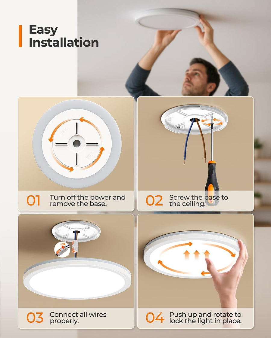Plafonnier LED avec veilleuse 24W, 3 CCT, rond Ø30cm Blanc | Lampe à panneau plat pour chambre, chambre d'enfant, couloir, cuisine, avec veilleuse 4W et 3 couleurs chaud, neutre et froid