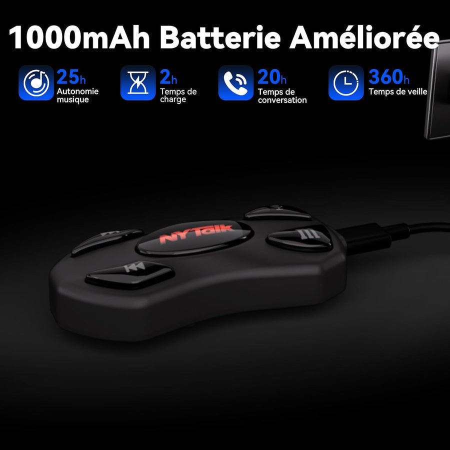 N2 Intercom Moto Bluetooth, 2 Motards 1000m Système de Communication | Kit Main Libre Moto Bluetooth 5.4, Multitâche Audio, Réduction de Bruit DSP/CVC, Partage de Musique, Batterie 1000mAh, IP67