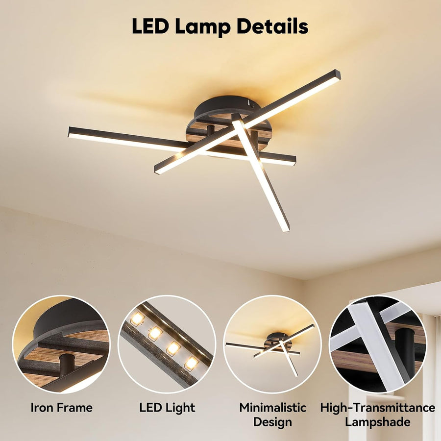 Plafonnier LED 3000K Lampe Plafond Noir CRI≥80 Plafonnier pour Salon Chambre Bureau Cuisine et Couloir