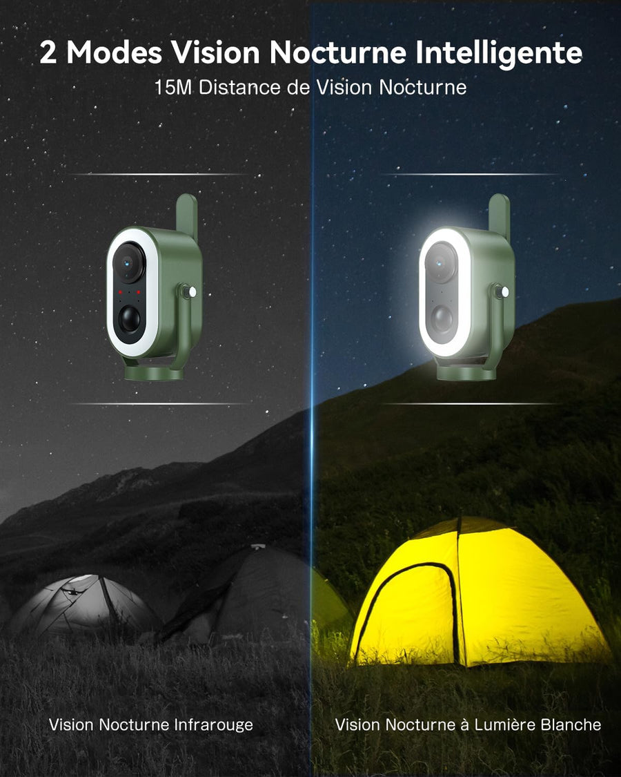 Caméra Surveillance 4G LTE Magnétique avec Carte SIM 2K HD 6,000mAh Batterie PIR Détection Humaine