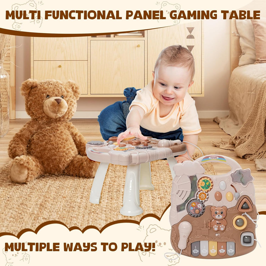 Trotteur Bebe Enfants,Jouet 3 En 1 Pousser pour Bébé avec Musique,Trotteur Marche Détachable avec Vitesse Réglable et Table Activité d'éveil,Chariot de Marche