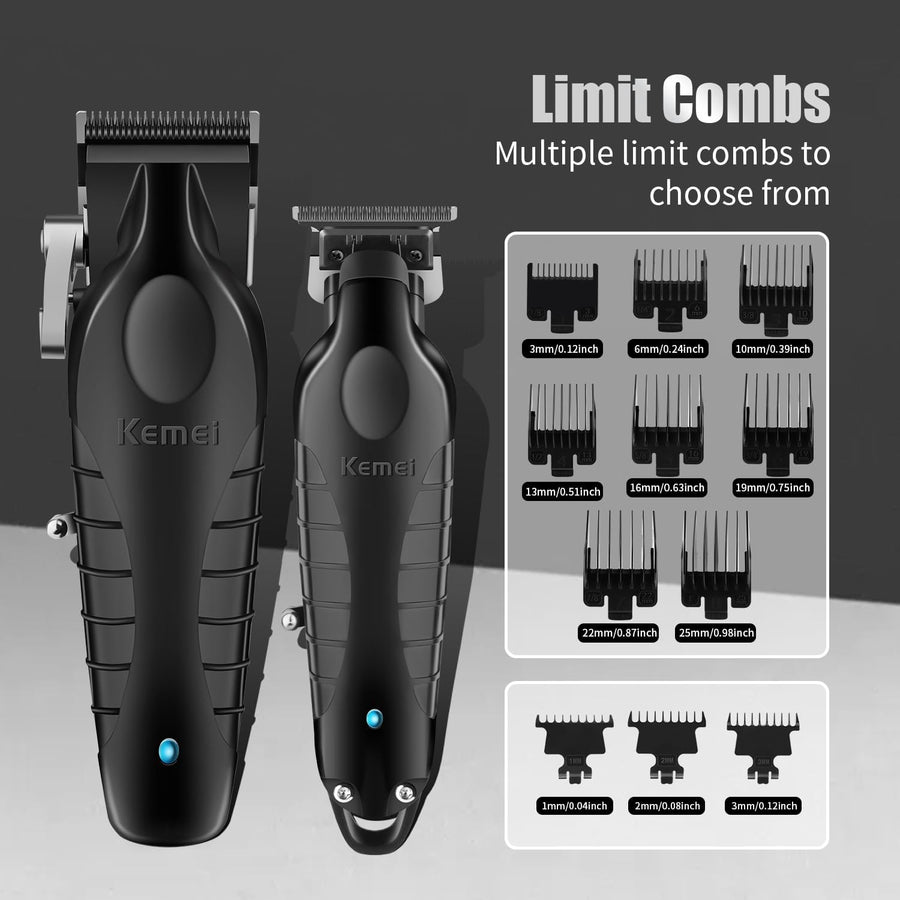 Tondeuse à cheveux professionnelle pour homme, tondeuse à cheveux sans fil et rasoir en aluminium, tondeuse de barbier avec grande batterie de 2500 mAh, type R réglable, base de charge