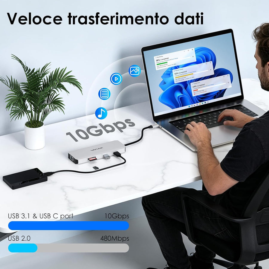 Station d'accueil double moniteur, double station d'accueil USB-C 4K @ 60Hz avec PD Pass-Through 125 W, Ethernet 2,5 G, 2 × USB-A 10 Gbps, lecteur de carte SD/Micro SD 312 Mo/s