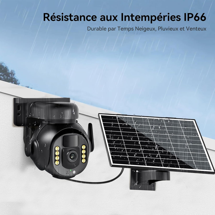 Caméra de Surveillance 4K - PTZ 360° Extérieure Étanche avec Zoom 5X, Caméra Solaire 4G/5G LTE pour Sécurité Domestique, Inclus Carte SIM 300Mo et Carte SD 64Go (8MP)