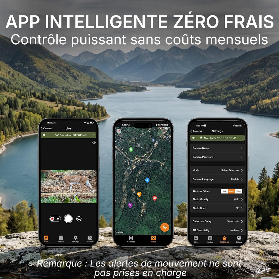 GardePro E8 2.0 Pro 4K Camera de Chasse WiFi, Batterie de 7800 mAh | Portée WiFi de 50 Mètres, 64MP Caméra de Chasse Connectée Telephone, Camera Vision Nocturne Animaux Exterieur