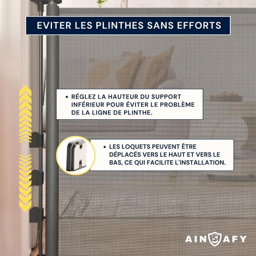 Barrière de Sécurité Enfant – Rétractable/Extensible 0-140 cm, Hauteur 86 cm – pour Enfants et Chiens, Escaliers, Portes et Couloirs – Utilisation Intérieur et Extérieur - Gris