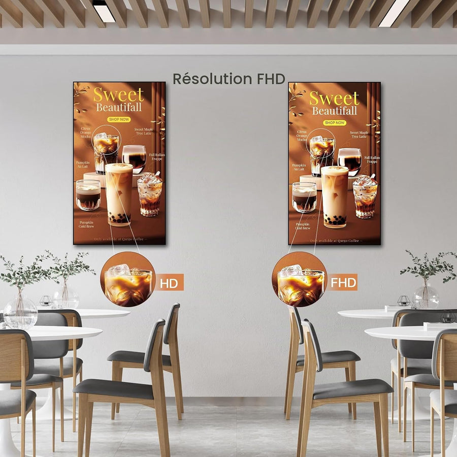 Écran d'Affichage Dynamique 21.5" 2K UHD, Écran Publicitaire Professionnel 700 Nits Haute Luminosité, Affichage Numérique