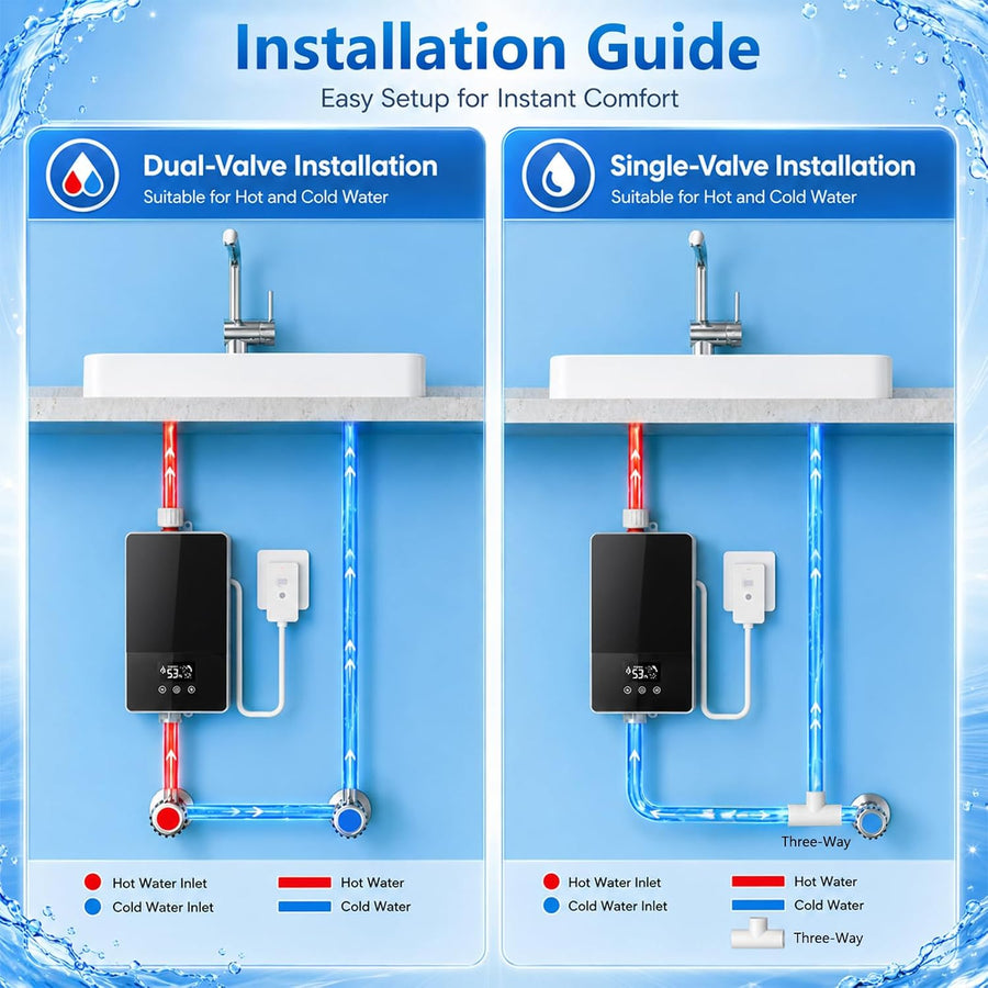 Chauffe-eau instantané 230V 5500W, pour douche et cuisine, avec kit douche complet, affichage LED et régulation électronique, Pour douche, cuisine et salle de bain