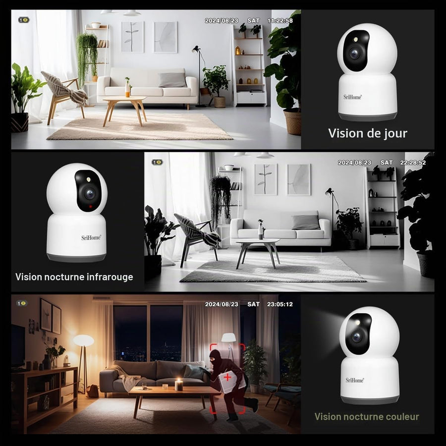 Caméra de Surveillance 5MP 2.4GHz/5GHz WiFi, Détection de Mouvement Humain