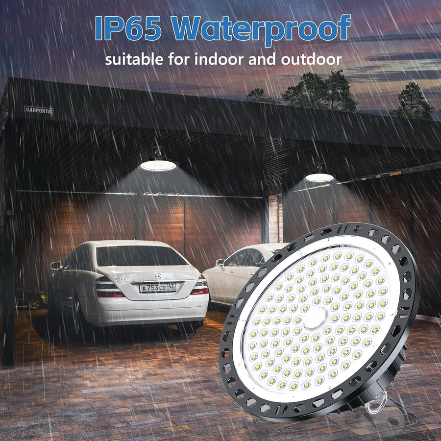 Projecteur LED Industriel - 2 Pack 100W 10000LM High Bay Eclairage Atelier avec Transformateur, IP65 Étanche Plafonnier LED, 6500k Blanc Froid Lampe Atelier pour Garage