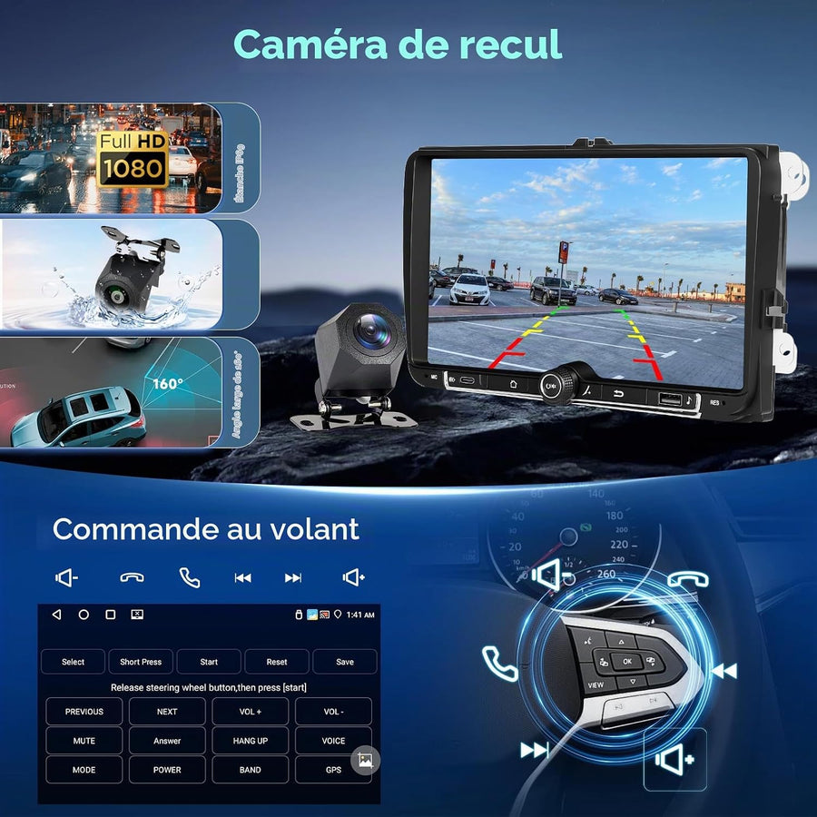 Autoradio Android 4G+64GB pour VW Seat Altea Toledo Leon Skoda Fabia Passat Radio CarPlay Android Auto sans Fil, 9 Pouces Écran Tactile Radio 2 DIN GPS, WiFi, DSP FM/RDS Bluetooth+ Caméra