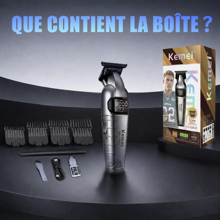Tondeuse à Cheveux Professionnelle Homme Tondeuse à Barbe Lame DLC Douce, Sans Fil & Écran LED, Moteur 8000tr/min, 4 Sabots