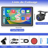 Écran Voiture 7 Pouces avec Caméra de Recul, CarPlay sans Fil Android Auto | Portable Autoradio de Voiture avec Commande Vocale, Navigation GPS, FM, MirrorLink, Bluetooth Appels avec Mains Libres, AUX