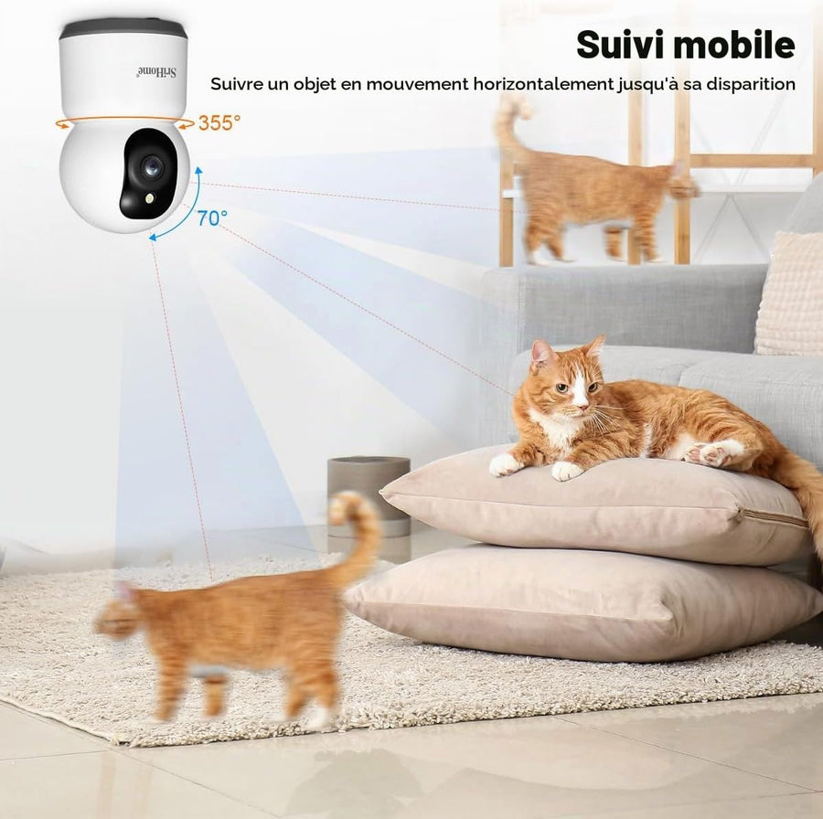 Caméra de Surveillance 5MP 2.4GHz/5GHz WiFi, Détection de Mouvement Humain