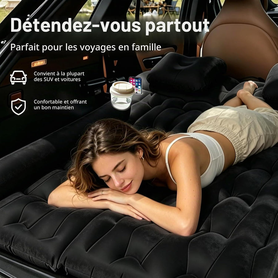 Matelas Gonflable Voiture, 1.75 * 1.35M Lit Gonflable pour Siège Arrière, Pompe et Oreiller, Matelas de Voiture SUV, Tissu Molletonné Épais, pour Voyage Camping Activités de Plein Air